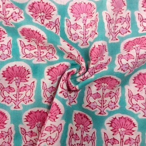 Indian Hand Block Printed Soft Fabric, Floral Print Fabric Cotton, Light Weight 100% Cotton Jaipuri Print Fabric, Craft Fabric By the Yard