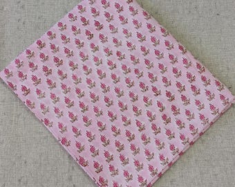 Pink Booti Hand Block Print Fabric | Traditional Indian Cotton Fabric by the Yards | Hand Stamped Natural Dyed fabric for Sofa Cover, Dress
