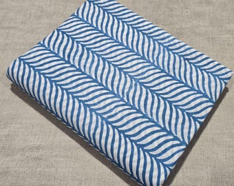 Hand Block Print Cotton Fabric in Blue Wave Pattern, Dabu Indigo Print Material, Natural Vegetable Dye, Pure Cotton Sewing Fabric for Dress