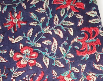 Beautiful Floral Print Block Print Fabric-Indian Cotton Fabric By The Yard, Handmade Fabric- Printed Fabric-Women's Clothing-Sewing Fabric