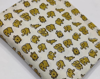 Handcrafted Block Print cotton fabric, Elephant Print fabric, Pure cotton Voile Fabric, Hand Print Fabric, Soft fabric for Cushion, Curtains