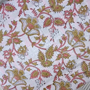 Indischer Handblockdruck, Blumendruck, weicher Baumwollstoff, Stoff moderner Blumenstoff indischer Druckstoff Damenkleidstoff