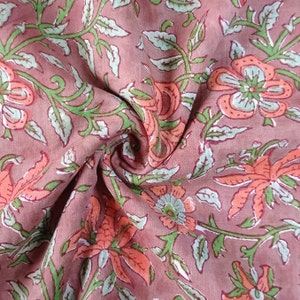 Indian Hand Block Printed Soft Fabric, Floral Print Fabric Cotton, Light Weight 100% Cotton Jaipuri Print Fabric, Craft Fabric By the Yard