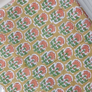 Green Hand Block Print fabric, Indian Printed cotton, Hand stamped print, by the yard, Vintage Soft cotton Fabric, Fabric for Dress making