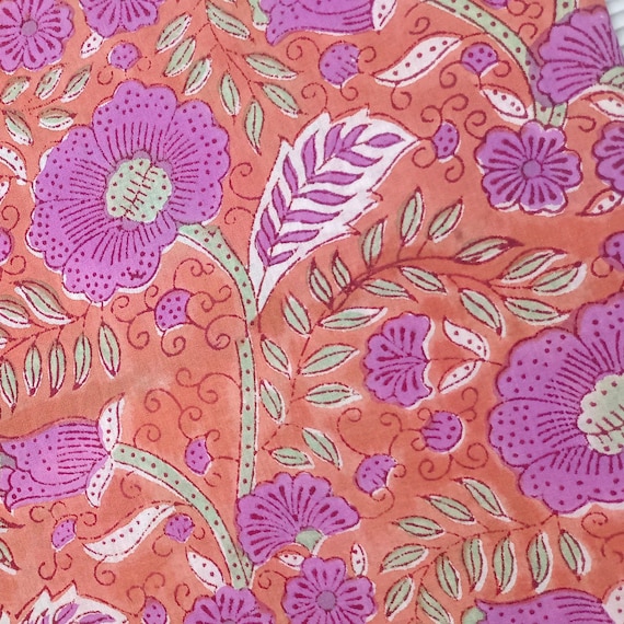 Indian Hand block print fabric, floral print cotton, soft cotton fabric-modern floral print, Indian printed fabric for women's dress, Tops