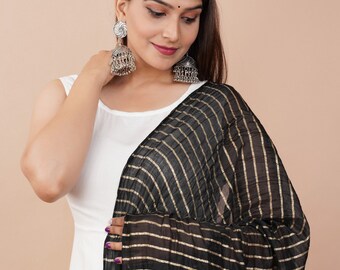 Indian Bollywood Solid  Designer Chanderi Silk Dupatta,Scarf,Shwal,Chunni Lastest Wedding Women Dupatta with Matching Tassels Dupatta