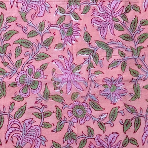 Hand Block print Indian fabric- sold by the yard-Beautiful Floral Mughal Pink Fabric-hand block printed fabric-fabric for fashion women