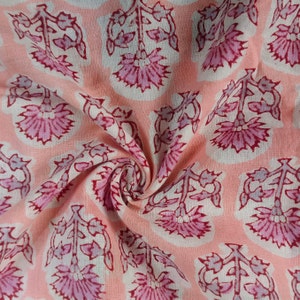 Indian Hand Block Printed Soft Fabric, Floral Print Fabric Cotton, Light Weight 100% Cotton Jaipuri Print Fabric, Craft Fabric By the Yard