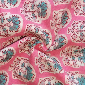 Indian Hand Block Printed Soft Fabric, Floral Print cotton Fabric, Light Weight 100% Cotton Jaipuri Print Fabric, Craft Fabric By the Yard