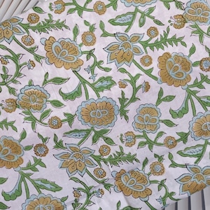 Indischer Handblockdruck, Blumendruck, weicher Baumwollstoff, Stoff, moderner Blumenstoff Indischer Druckstoff Damenkleidstoff, bedruckter Stoff