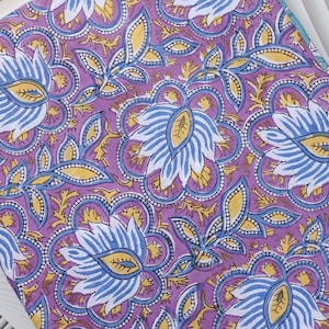 Indischer Handblockdruck, Blumendruck, weicher Baumwollstoff, Stoff moderner Blumenstoff indischer Druckstoff Damenkleidstoff