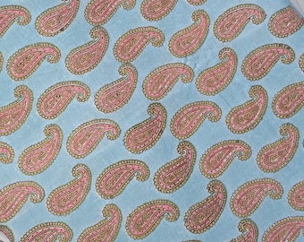 Tela de gasa de algodón con estampado de cachemira y estampado a mano, tela india cortada a medida, tela teñida de forma natural hecha a mano, tela para confección de vestidos y cortinas