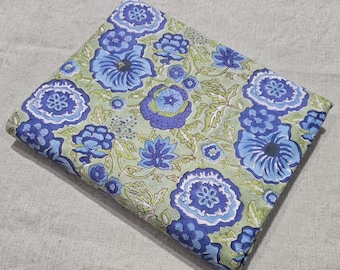 Green & Blue Floral Block Print Cotton Fabric | 100% Pure Indian Fabric By The Yard | Authentic cotton fabric for Curtains, Pillow Cover