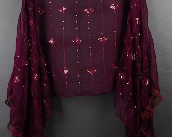 Heavy  Chiffon Fancy Banarasi dupatta Sequence dupatta for women, Indian Handmade Fulkari Chunni, wedding scarf dupatta for women, gift