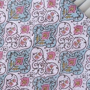 Floral Print Block Print Fabric 100% Cotton Indian Fabric, Hand Printed Natural Vegetable Dye Soft Cotton Woman Dress Fabric By Yard
