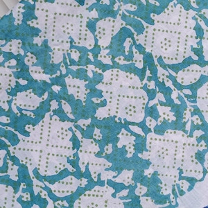 Sea Green Hand Block Print Cotton Fabric, Indian Fabric by the yard, Women&#39;s Clothing, Indian print fabric for Pillow, Curtains, Table cloth