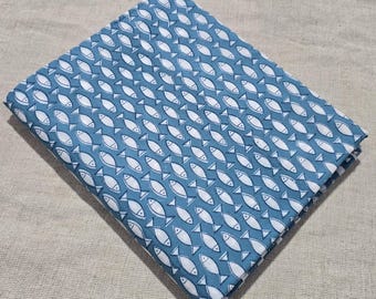 Indian Hand Block Ocean Blue Fish Pattern Fabric | Nautical Block Print Cotton | Fabic By the Yard | Organic fabric for Coastal Decor, Dress