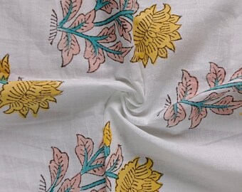 Authentic Wood block Print Fabric-Indian Hand Block Print Running Fabric-Handmade Voile Fabric Sanganeri Print Cotton Garment Materials