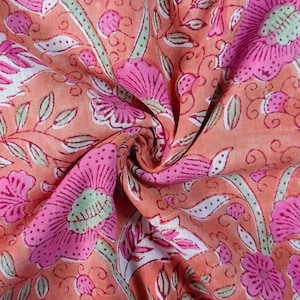 Indian Hand Block Printed Soft Fabric, Floral Print Fabric Cotton, Light Weight 100% Cotton Jaipuri Print Fabric, Craft Fabric By the Yard