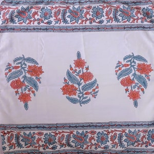 Indian Handmade cotton Bandana- Scarf Handmade Hand Block Print Gamayun Bandana in Pink, Pumpkin and Steel -Handmade Organic Cotton Bandana