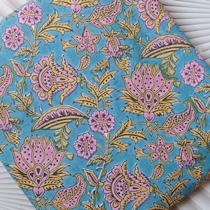 Handmade Hand  Block Printed 100% Cotton Fabric, Blue Cotton Fabric, Indian Block Print Fabric Bohemian Fabric Quilting Fabric,Indian fabric