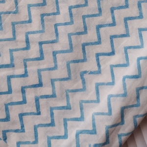 Blue Zig-Zag Printed Fabric, Cotton Fabric by the yard - quilting fabric - Soft Cotton for Dressmaking - Quilting Crafting Blue & White&quot;