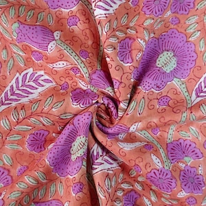 Indian Hand Block Printed Soft Fabric, Floral Print Fabric Cotton, Light Weight 100% Cotton Jaipuri Print Fabric, Craft Fabric By the Yard