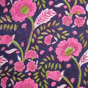 Green With Pink Floral Fabric-Indian Soft Cotton Fabric-Fabric by the Yard, Block print Fabric- Sewing & Quilting Fabric- Printed Fabric