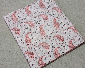 Handmade Block Printed Cotton Fabric, Peach Paisley Pattern, Artisanal Indian Textile for DIY Crafts, Summer Dress Material, Sustainable Art