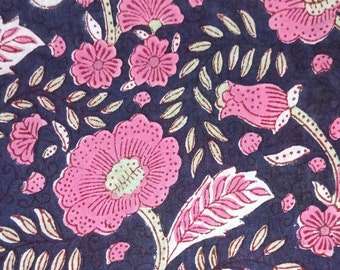 Beautiful Floral Print Block Print Fabric-Indian Cotton Fabric By The Yard, Handmade Fabric- Printed Fabric-Women's Clothing-Sewing Fabric