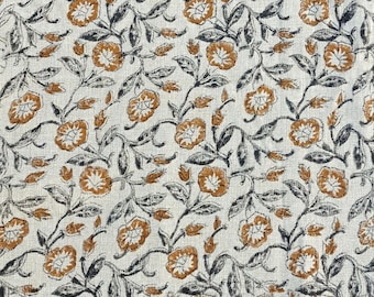 Tela de lino tejida a mano - Estampado en bloque a mano - Lino puro indio - Tejido grueso para fundas de almohada - Tapicería con estampado en bloque - Mantel