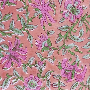 Indian Hand Block Printed Soft Fabric, Floral Print Fabric Cotton, Light Weight 100% Cotton Jaipuri Print Fabric, Craft Fabric By the Yard