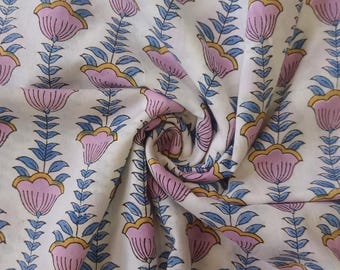 Floral Print Cotton Fabric, Indian Dressmaking Material By The Yard