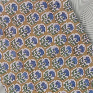 Blue Floral Print cotton Fabric By The Yard-Indian Hand Block Printed soft Cotton Fabric-Sewing Clothing Fabric-Quilting/Crafting Fabrics