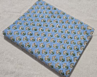 Hand Block Print Cotton Fabric, Blue Floral Buti Printed Handmade Fabric, Indian Quilting Fabric by the Yard, Soft Organic Cotton for Dress