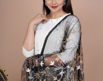 Indian Wedding Dupatta long net embroidered scarf Punjabi dress dupattas embroidery for festival chunni lehenga stole For Women Gift