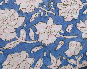 Hand Block Print Indian Cotton Fabric, Purple Floral, By The Yard