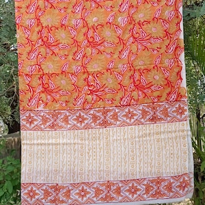 Katoenen sarong met handblokprint | Indiase katoenen sjaal, sarong | Strandomslagpareo, lange sjaal, grote sarong | strandkleding | Kerstcadeaus