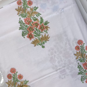 Floral Print Block Print Fabric 100% Cotton Indian Fabric, Hand Printed Natural Vegetable Dye Soft Cotton Woman Dress Fabric By Yard