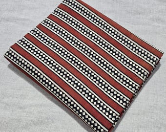 Hand Block Print Cotton Fabric | Red & Black Geometric Stripes Print fabric | Indian Fabric by the Yard | Boho Textile for Sewing ,Crafting