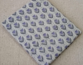 Boho Violet Tulips Block Print Fabric | 100% Cotton, Natural Dye Cloth by the Yard for Apparel, Dress Making, Cushion , Curtains, Upholstery