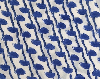 Beautiful Floral Print Block Print Fabric-Indian Cotton Fabric By The Yard, Handmade Fabric- Printed Fabric-Women's Clothing-Sewing Fabric