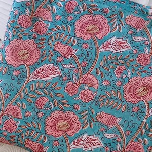 Green Hand Block Print Fabric, Floral Print Fabric, By the Yard, Dressmaking Fabric, Indian Fabric, Upholstery Fabric, Quilting Fabric, Gift