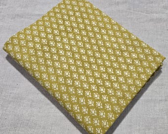 Mustard Yellow Floral Bagru Print Fabric | Pure Cotton Hand Block Print fabric | Fabric by the Yards | Traditional fabric for Curtains, Gift