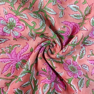 Indian Hand Block Printed Soft Fabric, Floral Print Fabric Cotton, Light Weight 100% Cotton Jaipuri Print Fabric, Craft Fabric By the Yard