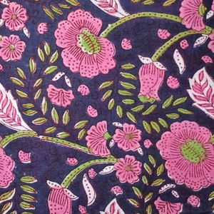 Pink Floral Print Fabric By The Yard-Indian Hand Block Printed Cotton Voile Fabric-Sewing Clothing Fabric Quilting and Crafting Fabric-Gift