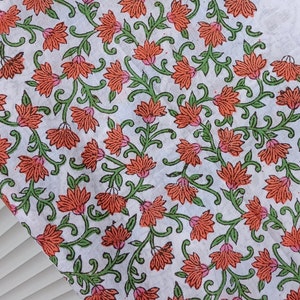 Soft cotton Hand block print cotton, floral print, Natural cotton fabric, Handmade color fabric, Indian print fabric for women&#39;s dress