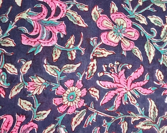 Beautiful Floral Print Block Print Fabric-Indian Cotton Fabric By The Yard, Handmade Fabric- Printed Fabric-Women's Clothing-Sewing Fabric