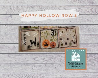 PATTERN-Happy Hollow 9 Patch Row 3 ONLY-Cross Stitch Pattern- Halloween, Skulls, Black Cat, Ghosts, Haunted, Pumpkins, DMC