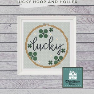 MUSTER-Lucky-Hoop und Holler-Kreuzstich-Muster-St Patrick's Day, Kleeblätter, Gänseblümchen, Gänseblümchen, grün, Glück